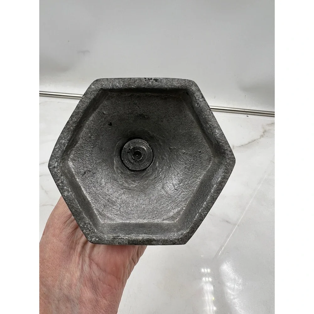 Vintage Pewter Barley Twist Candlestick Holder Hexagon Base 9.25 Inch Silver